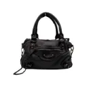 Sac Épaule Cuir Washed Lucie Noir - Louisa Lee
