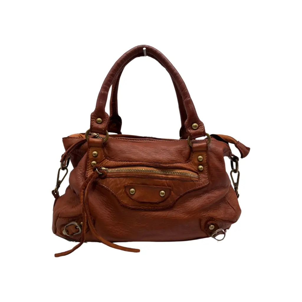 Sac Épaule Cuir Washed Lucie Cognac - Louisa Lee