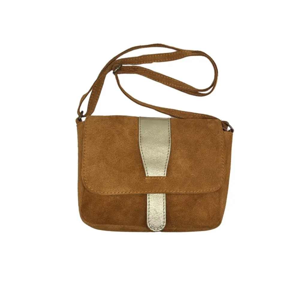 [LD009-2] Sac Bandoulière Cuir Suède Romane Camel - Louisa Lee
