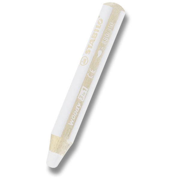 Woody Pencil White 3-in-1 Multi-Surface: Colouring Pencil, Wax Crayon and Watercolour Pencil - Stabilo