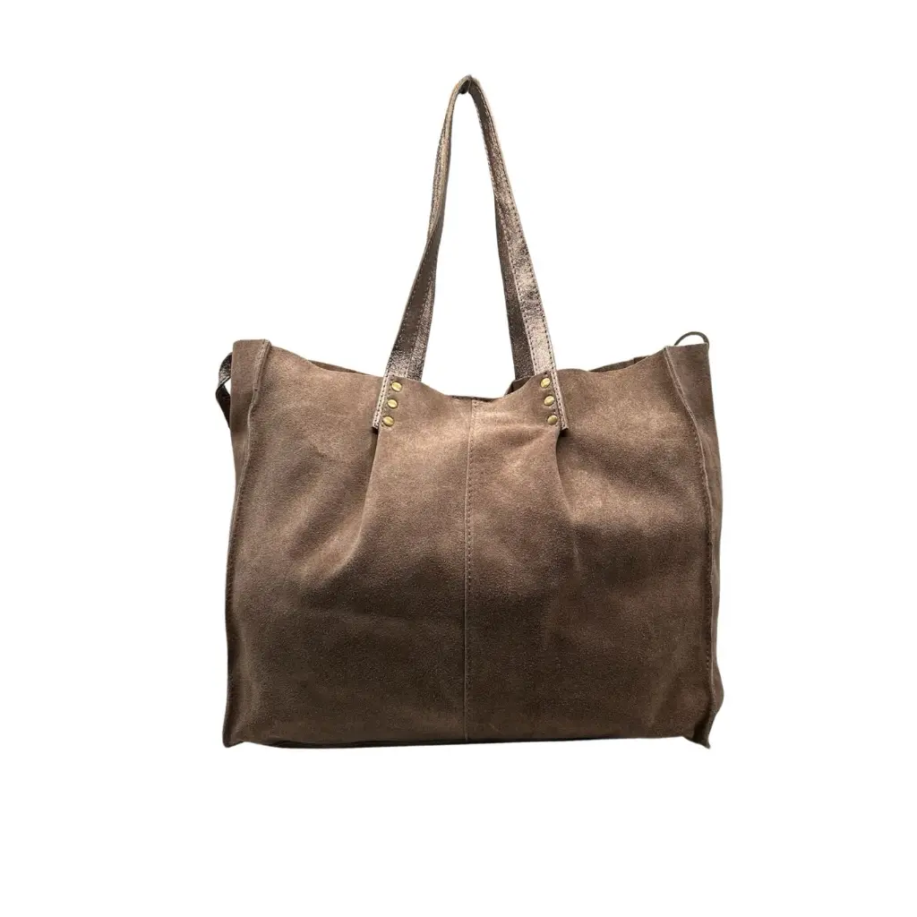 SAC EPAULE CUIR SUEDE GISELA TAUPE - Louisa Lee