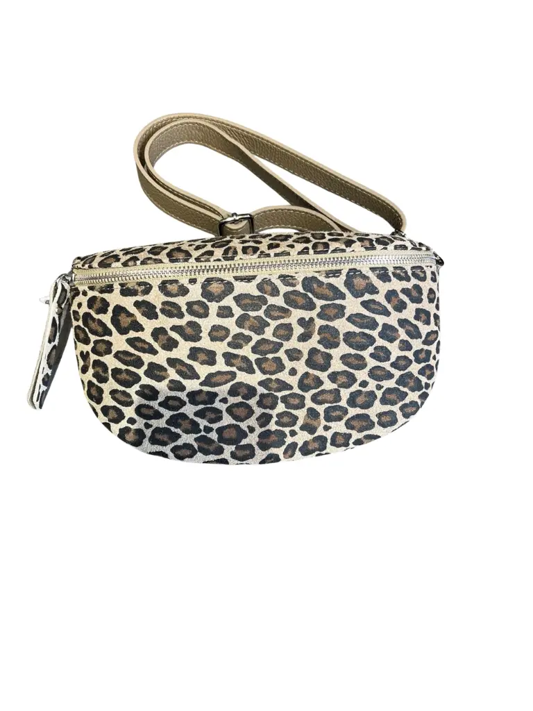 SAC BANANE LINA CUIR LEOPARD BEIGE - Louisa Lee