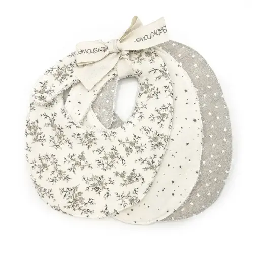 [LISTELAURAETJAWAD065] Trio de petits bavoirs Olive Bloom - Liste de naissance de Laura Mertens et de Jawad Tahraoui