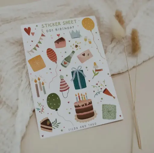 Feuille d'autocollants Anniversaire - Tilda & Theo