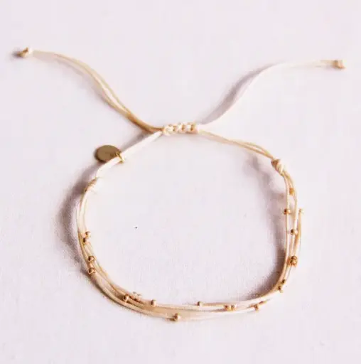 Bracelet en satin quadruple avec perles Sable - Bazou