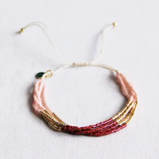 Bracelet quadruple Miyuki bordeaux nude doré - Bazou
