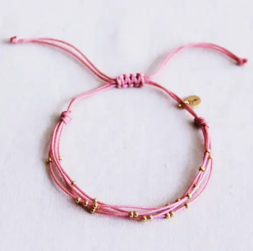 Bracelet satiné quadruple avec perles Rose - Bazou