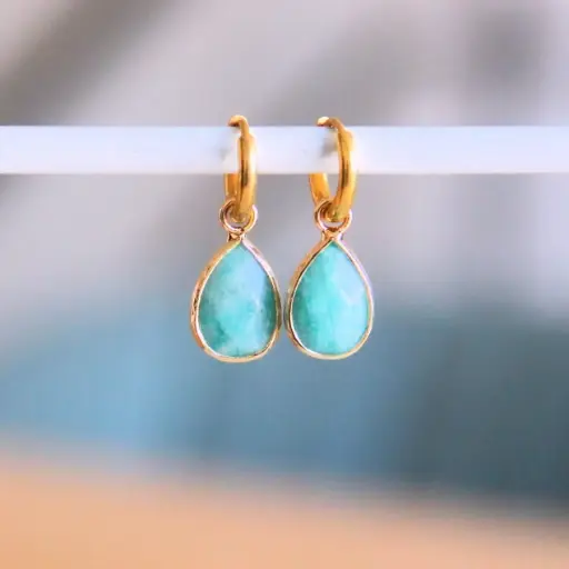 Boucles d'oreilles en acier avec pierre naturelle en forme de goutte menthe - Bazou