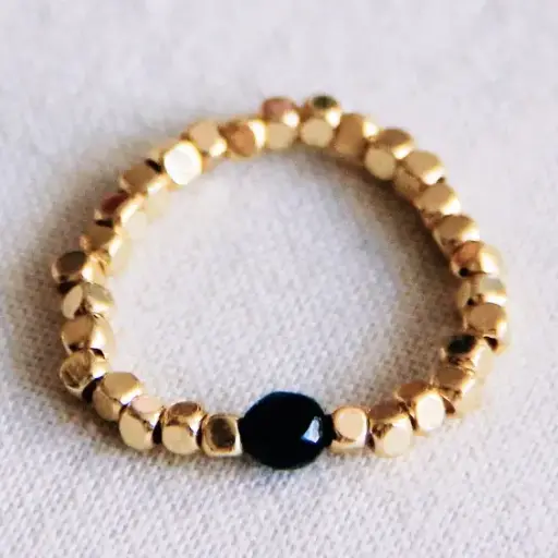 Bague élastique avec pierre naturelle noir - Bazou
