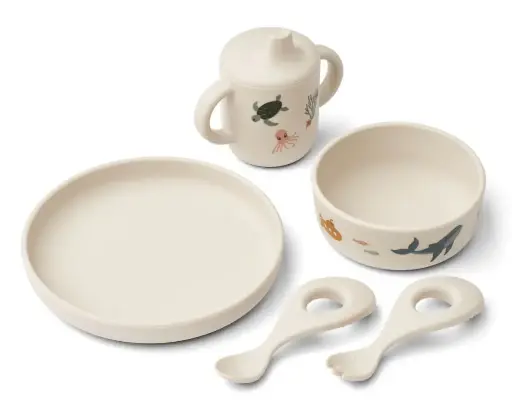 [LW] Vaisselle en silicone Animaux marins - Liste de naissance Tess Mardulyn et Basile De Wulf